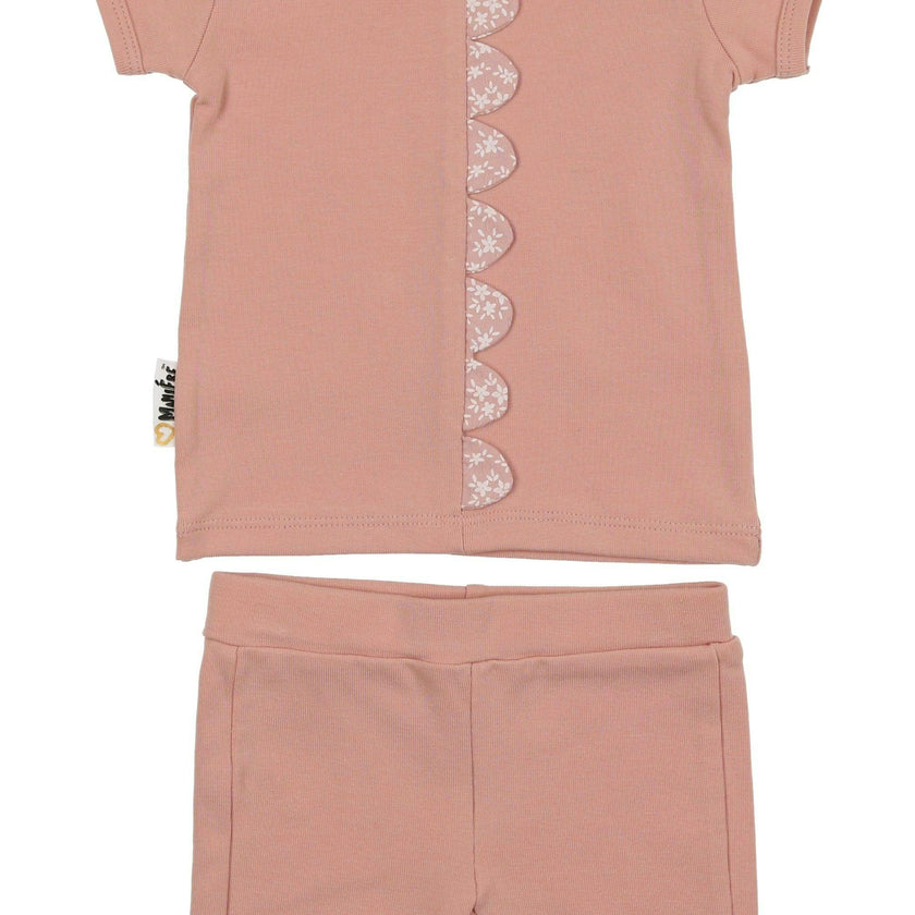 Floral Scalloped Front Top & Short Set