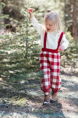 Red Gingham Knit Suspender Pants