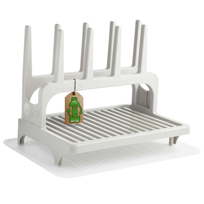 PopYum Seattle Gray Drying Rack from 100% Recycled Bottles with Silicone Drying Mat, countertop for Baby Bottle, Plastic Bags, Cups, Compact