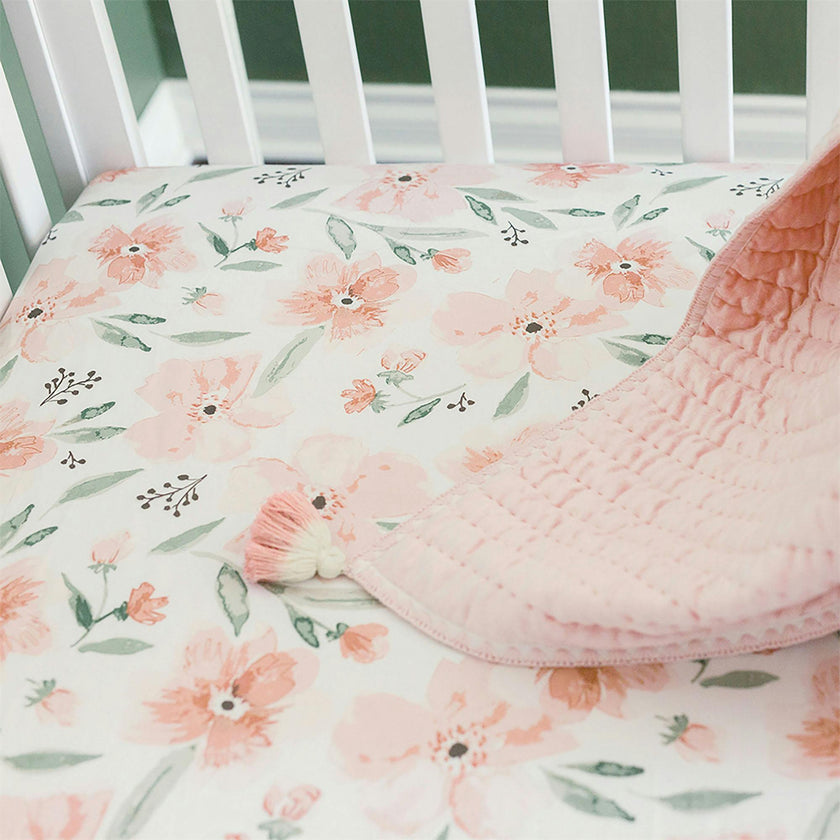 Parker Pink Floral Cotton Fitted Crib Sheet