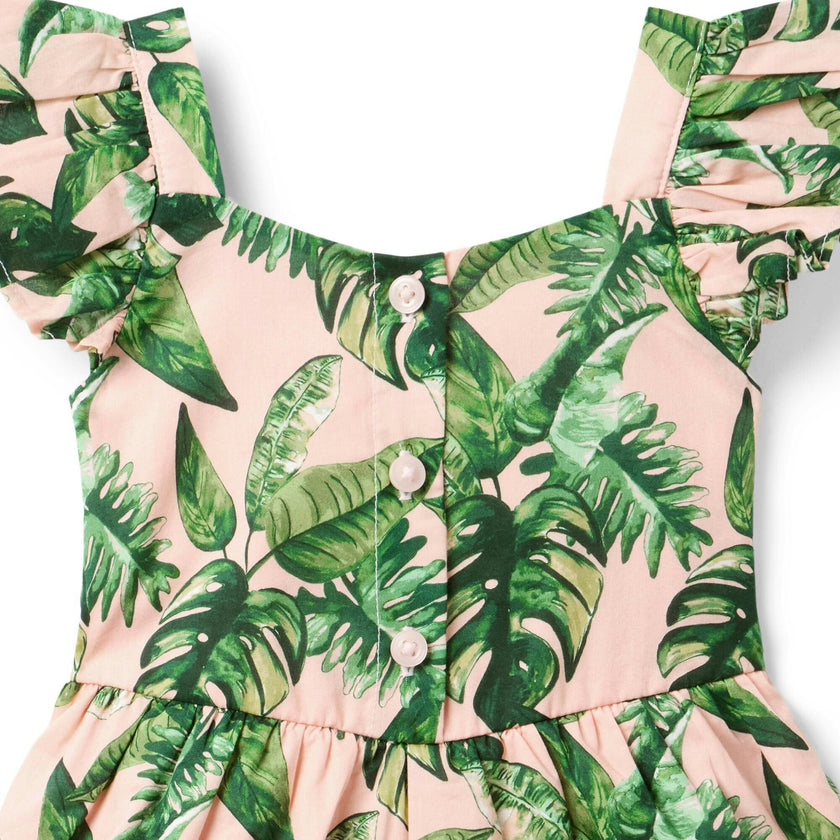 Palm Flutter Sleeve Romper, Multi