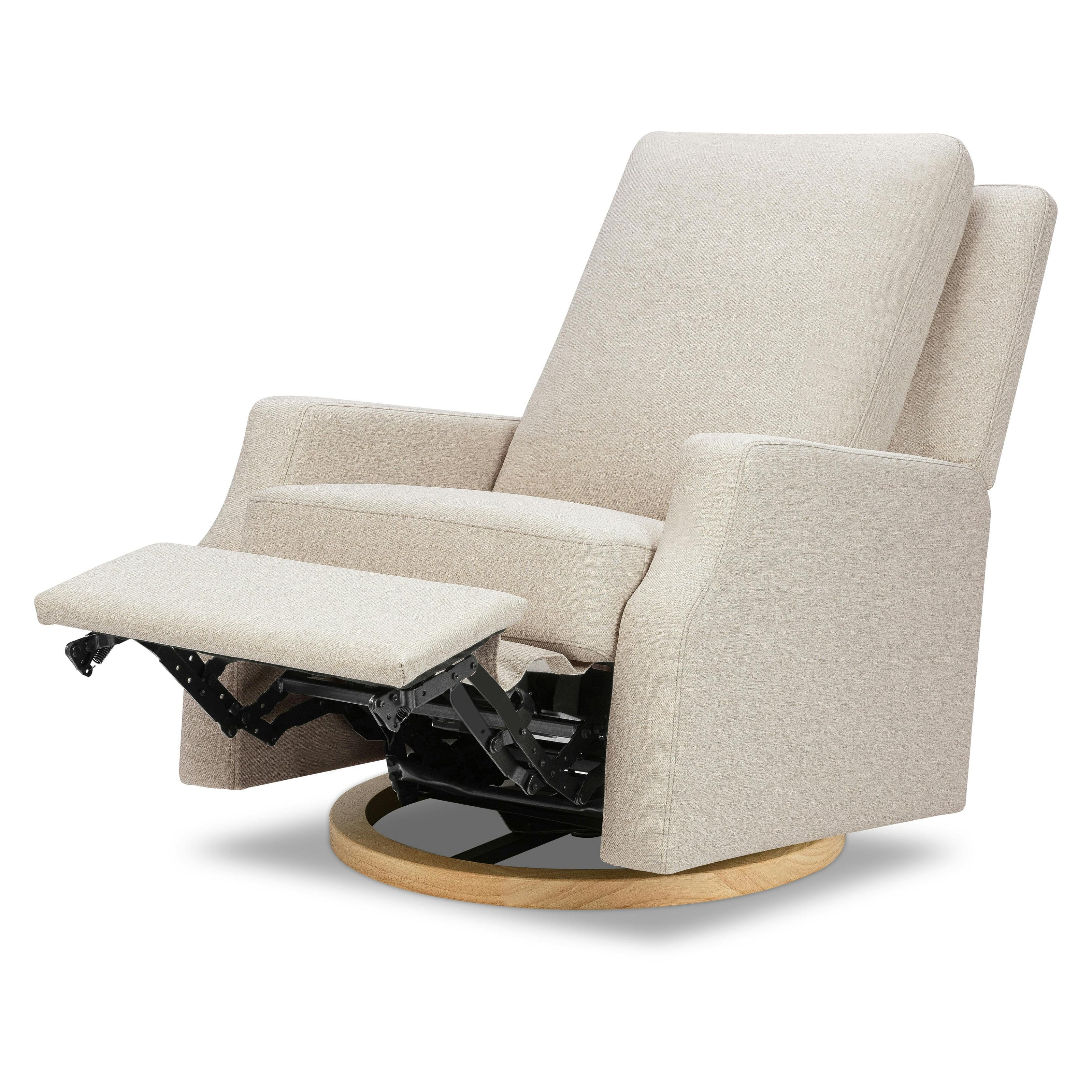 Crewe Electronic Recliner and Swivel Glider in Eco-Performance Fabric | Water Repellent & Stain Resistant in Performance Beach Eco-Weave with Light Wood Base
