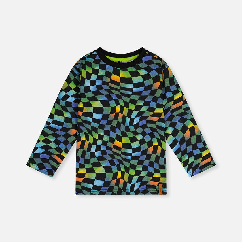 Organic Cotton Long Sleeve T-Shirt Blue Checkered Print