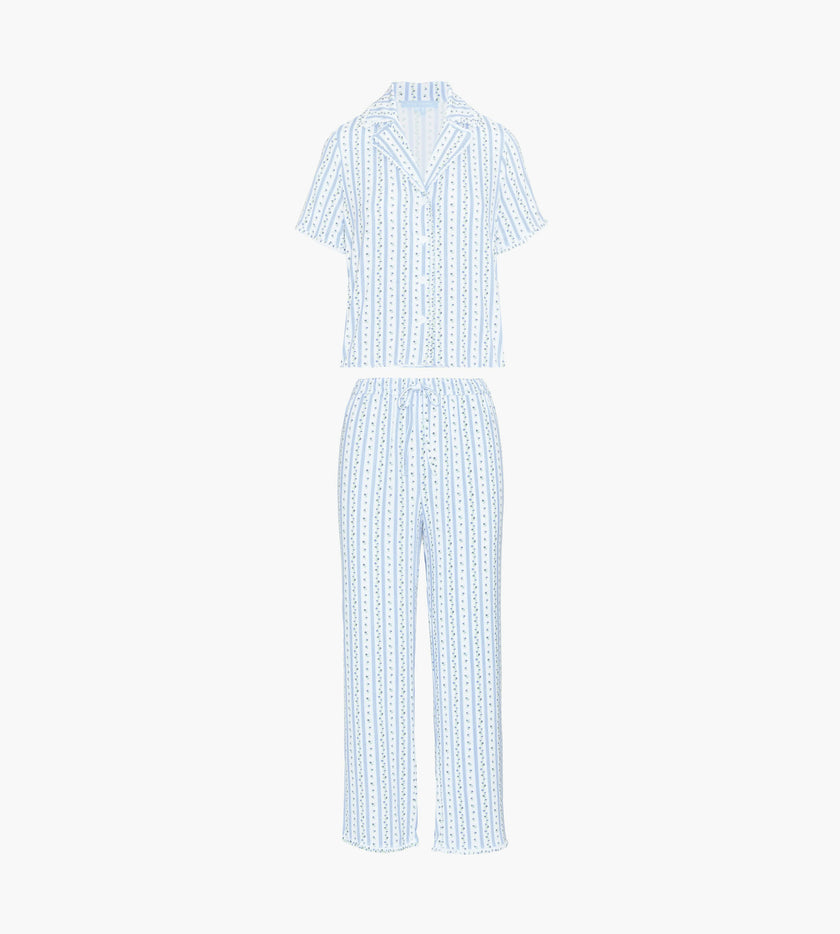 The Marina Pajama Set - Blue Petal Stripe