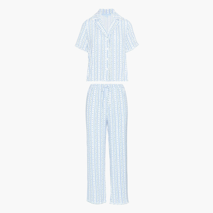 The Marina Pajama Set - Blue Petal Stripe