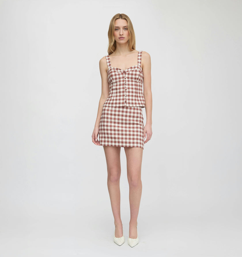 The Hallie Skirt - Cognac Gingham
