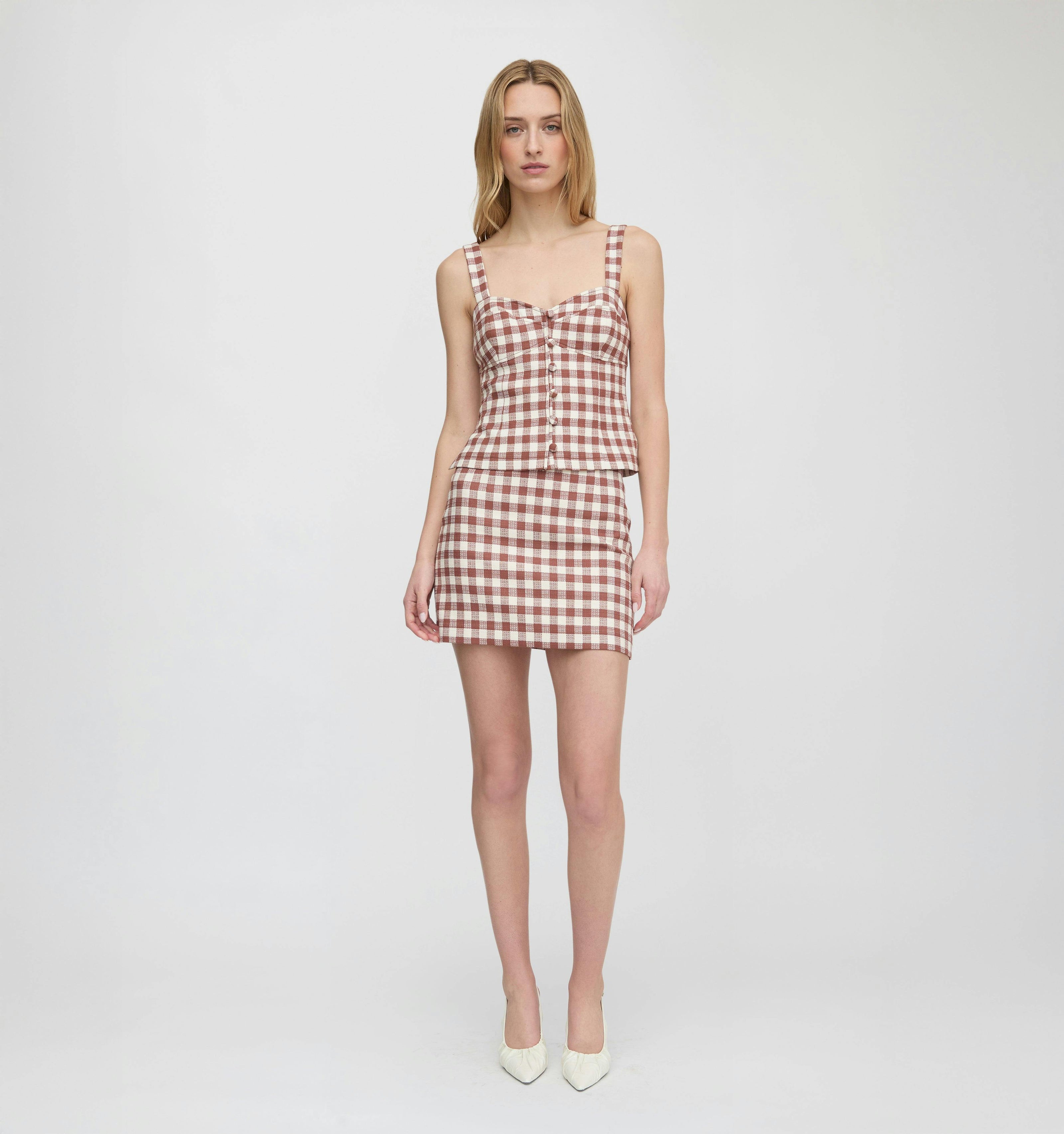 The Hallie Skirt - Cognac Gingham