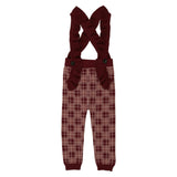 Ruffle Plaid Cross Ruffle Strap Ribbed Waist & Cuff Pant Overalls