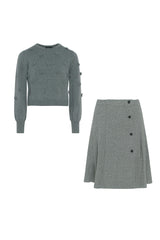 Herringbone Stretch Ribbed Pleated Skirt and Top Two Piece Set