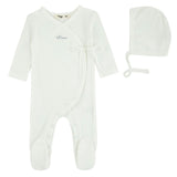 Lil Love Embroidered Wrap Footie and Bonnet, Blue Embroidery