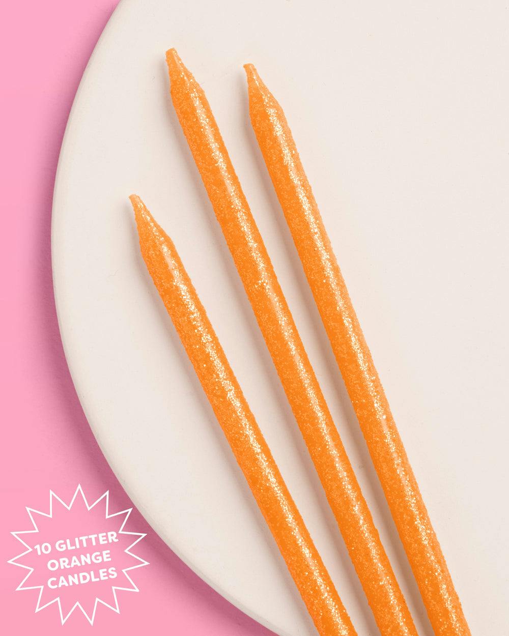 Orange Glitter Candles - 10 glitter candles