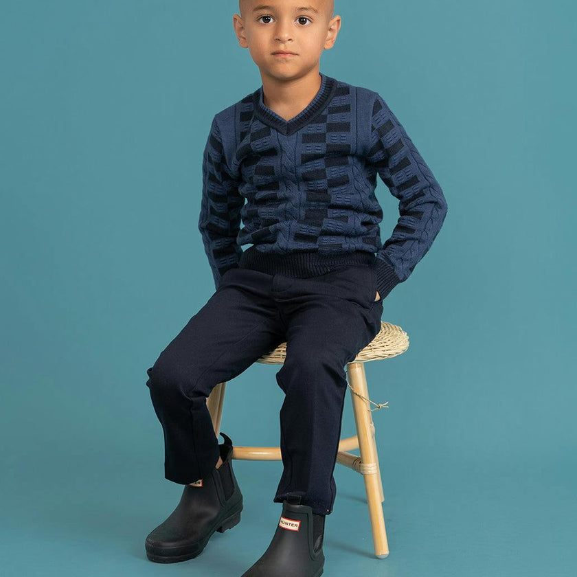 Textured KNit V-Neck Sweater Oxford Blue/Indigo