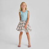 Girls Gianna Skirt - Pink Dewdrop Block Print