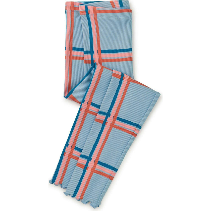 Plaid Print Ribbed Elastic Waist Leggings, Multi
