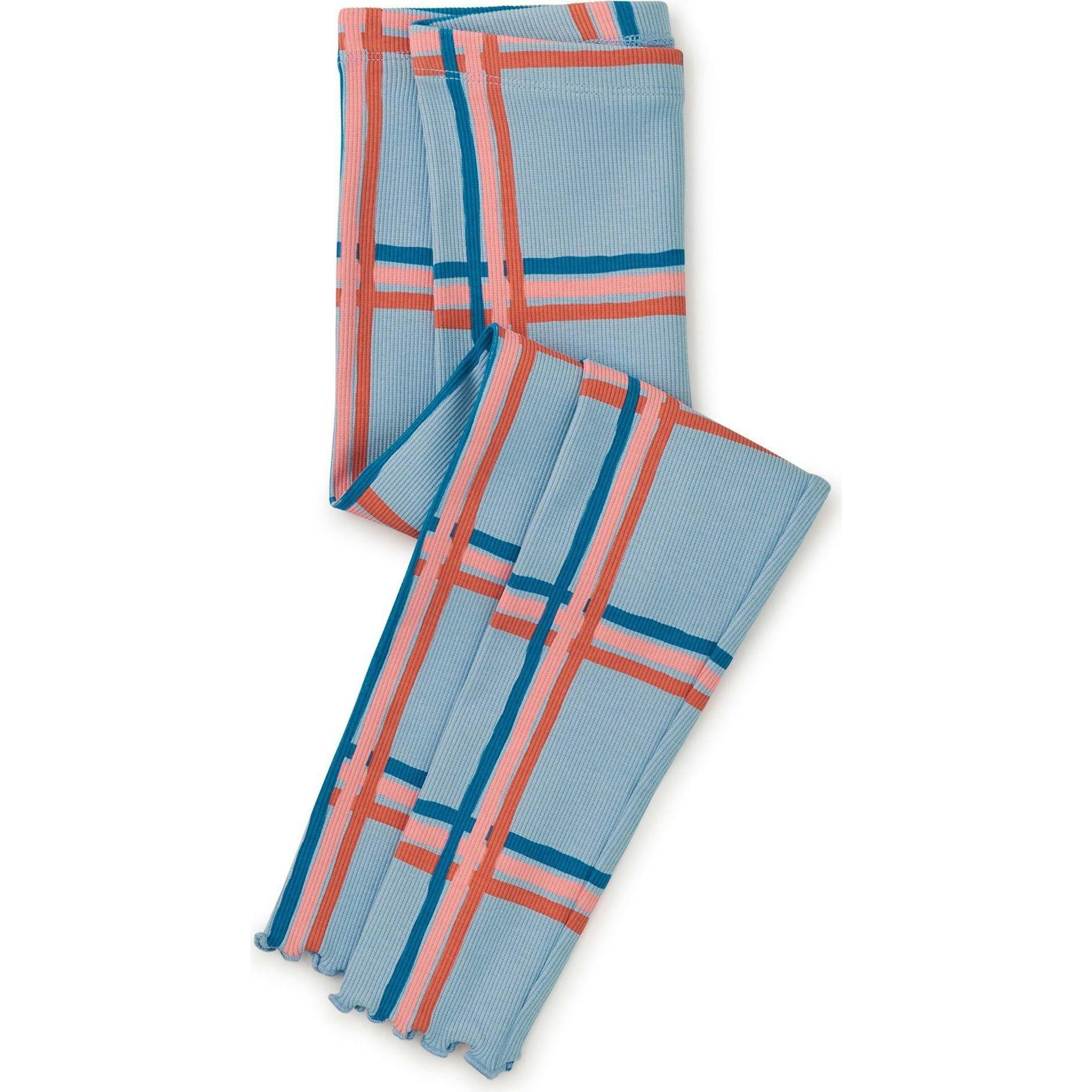 Plaid Print Ribbed Elastic Waist Leggings, Multi
