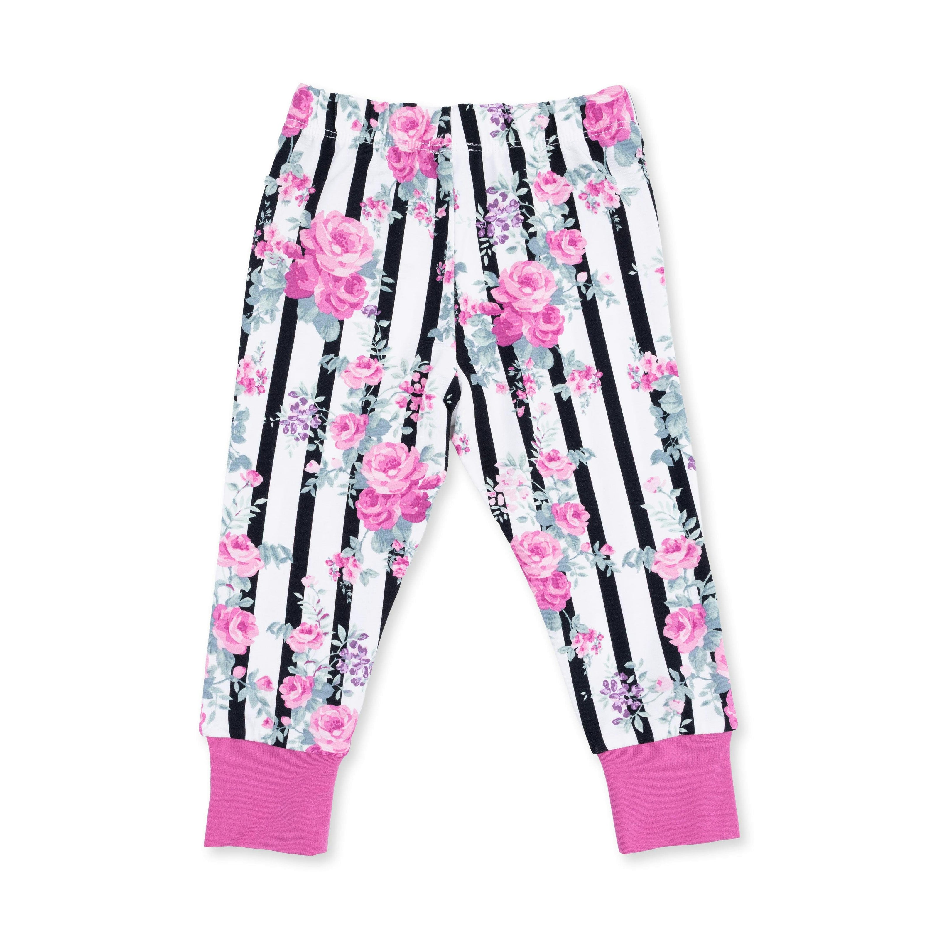 Cabbage Rose Stripe - Short Sleeve Loungewear Set