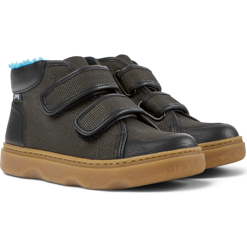 Kiddo Leather And Textile 2-Velcro Strap Sneakers, Grey