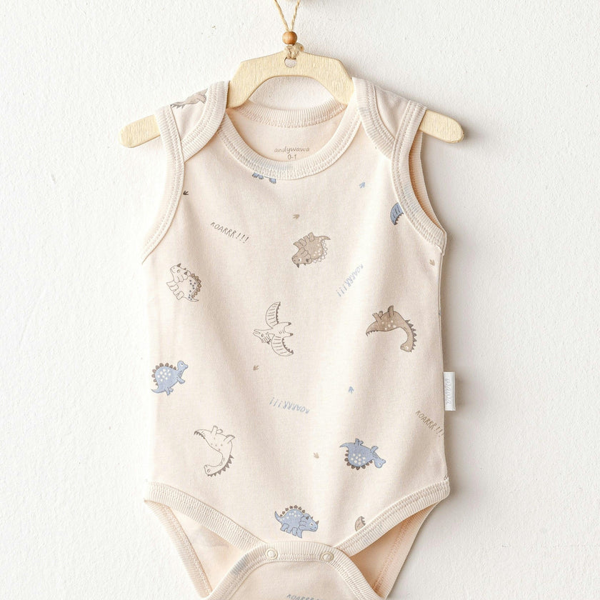 Beige and Blue Dino Bodysuits