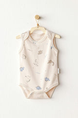 Beige and Blue Dino Bodysuits