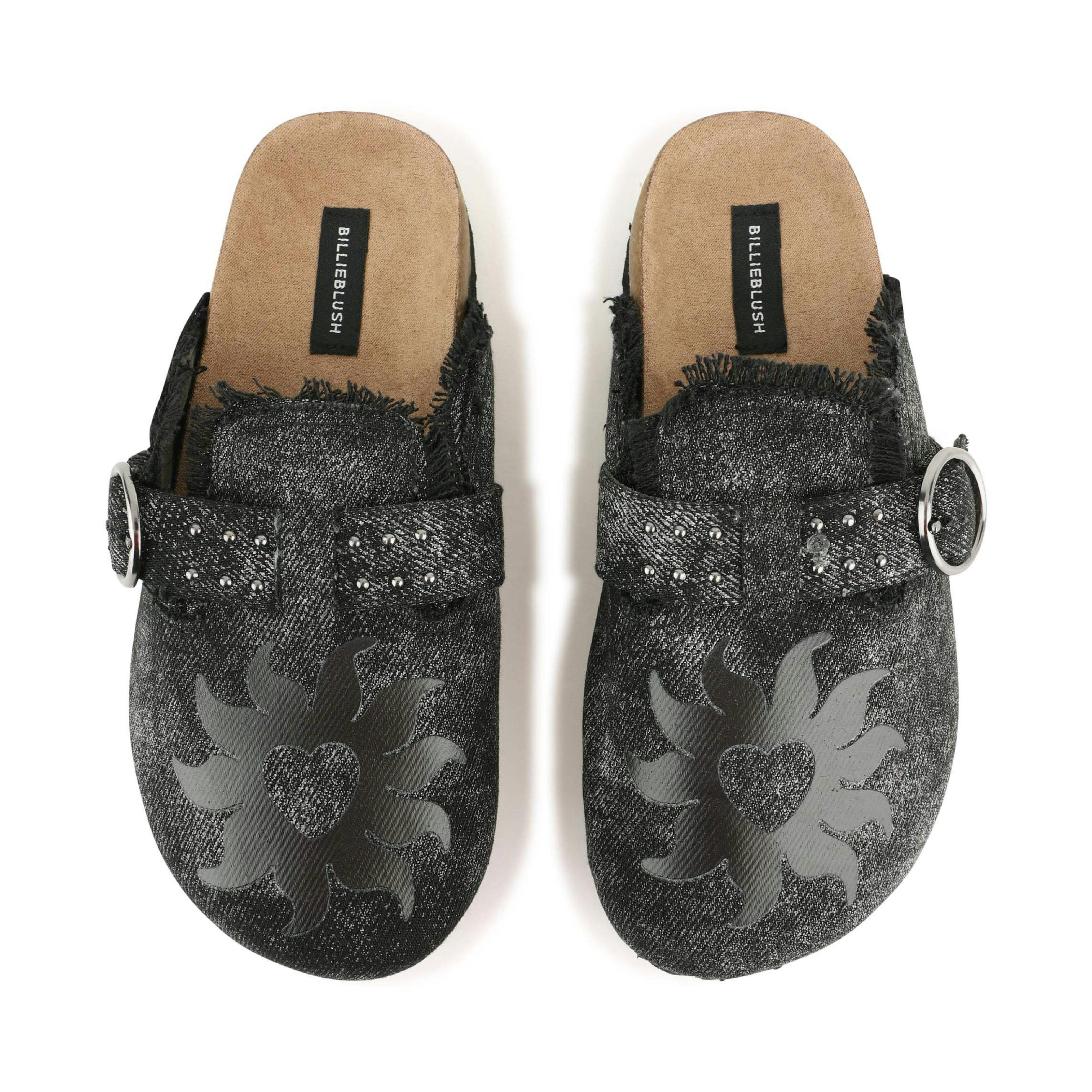 Black Textured Buckle Slip-Ons