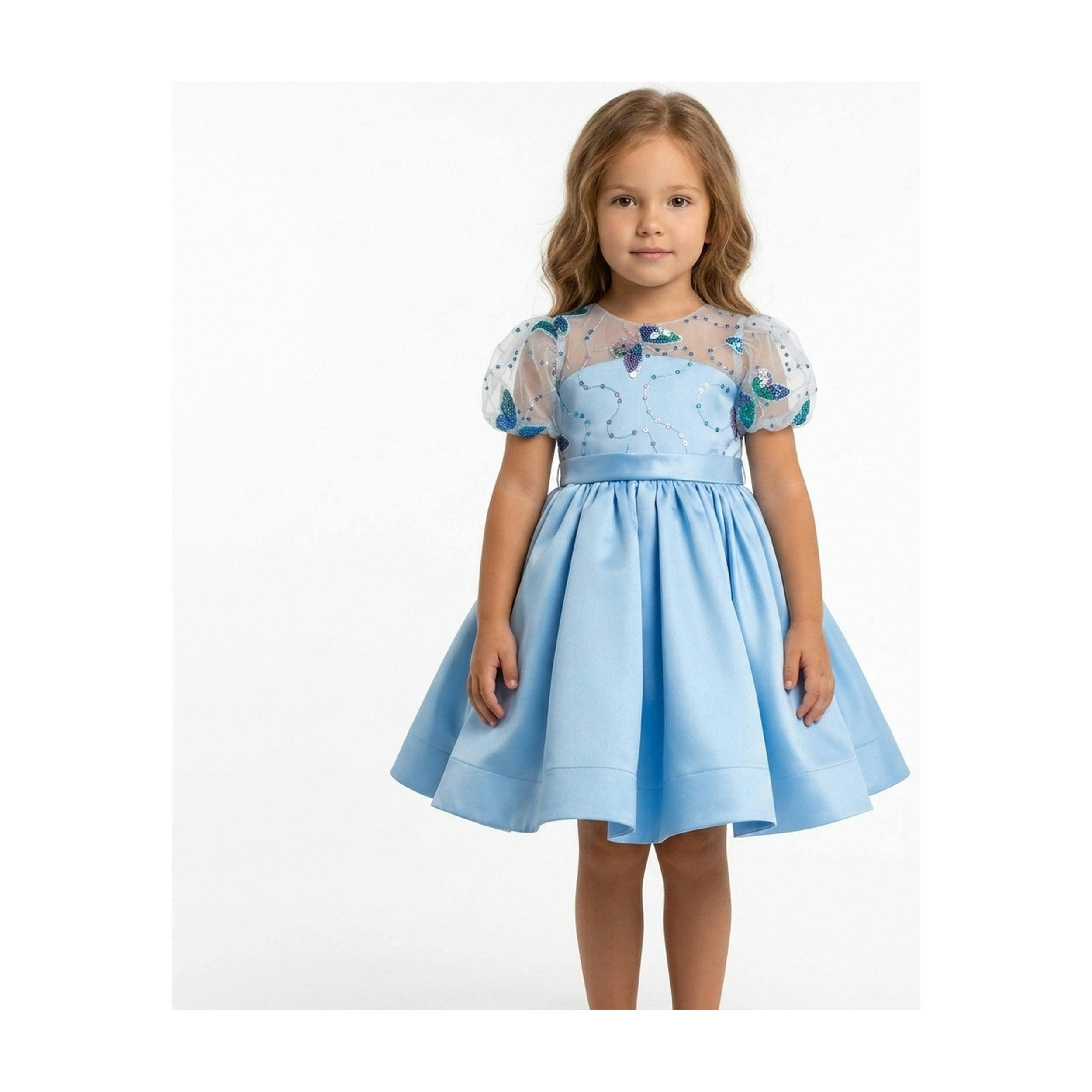 Celestial Butterfly Blue Sequin Tulle Birthday Dress for Girls