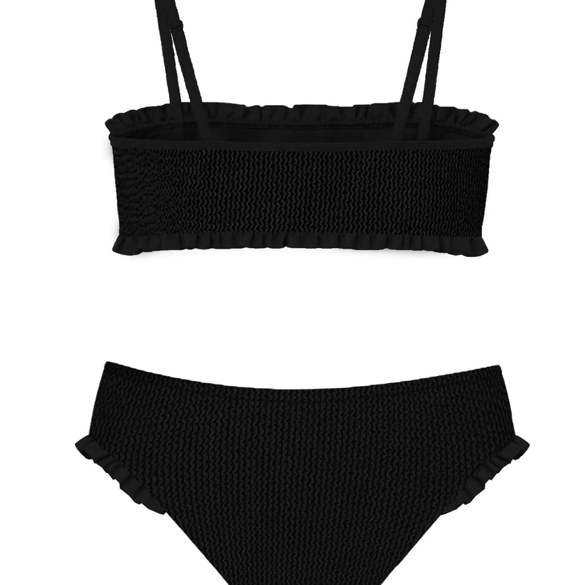 June Crinkle Ruffle Bandeau Two Piece Swimsuit - Black