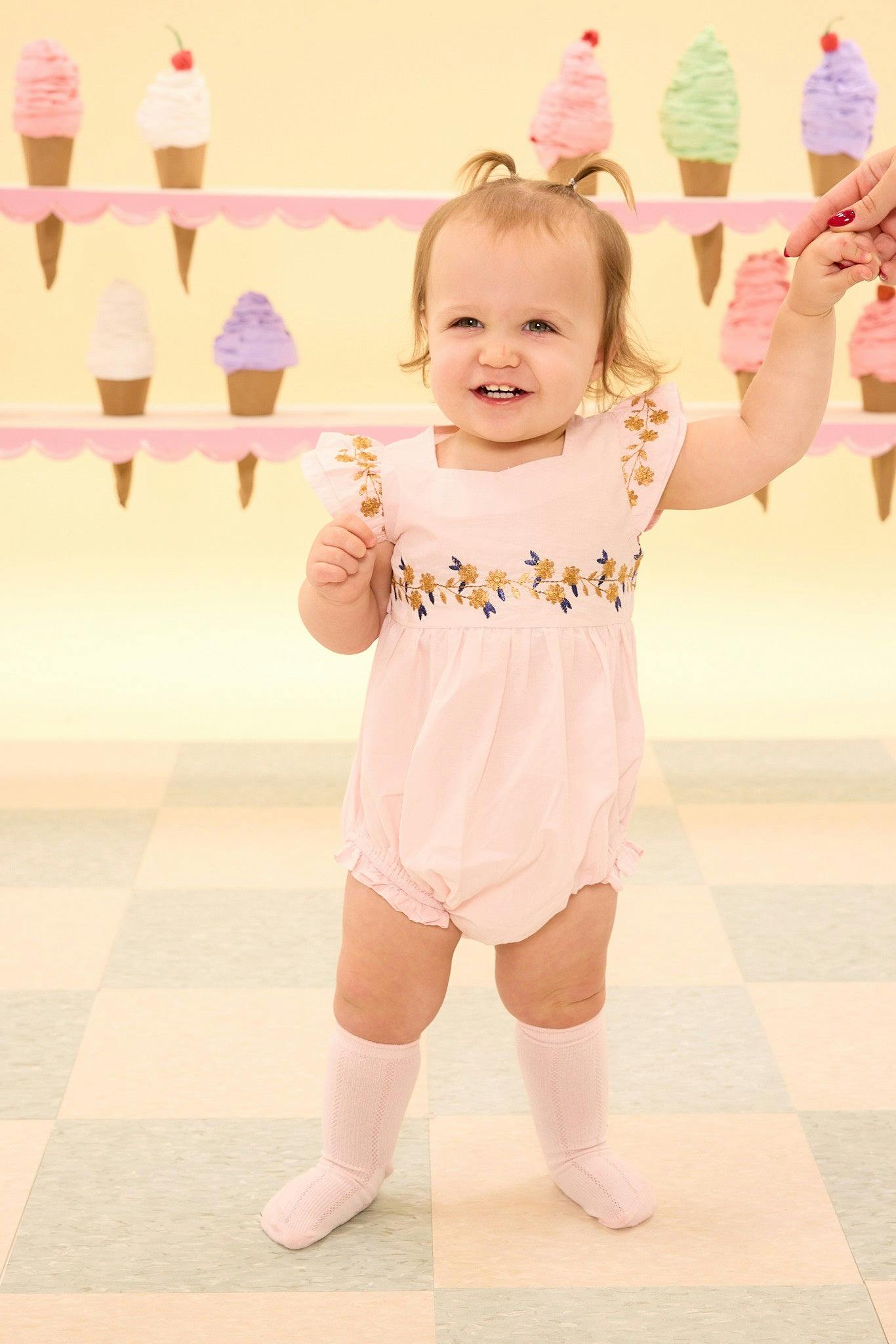 Baby Hattie Romper in Embroidered Spring Floral