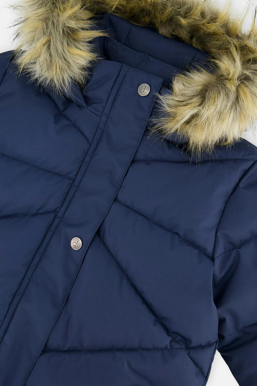Long Winter Puffer Coat Dark Blue