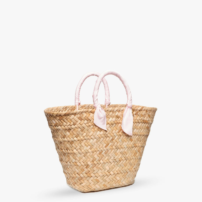 Rosie Woven Straw Ribbon-Handle Tote