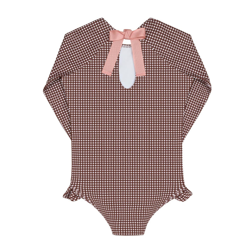 girls cocoa gingham rashguard one piece