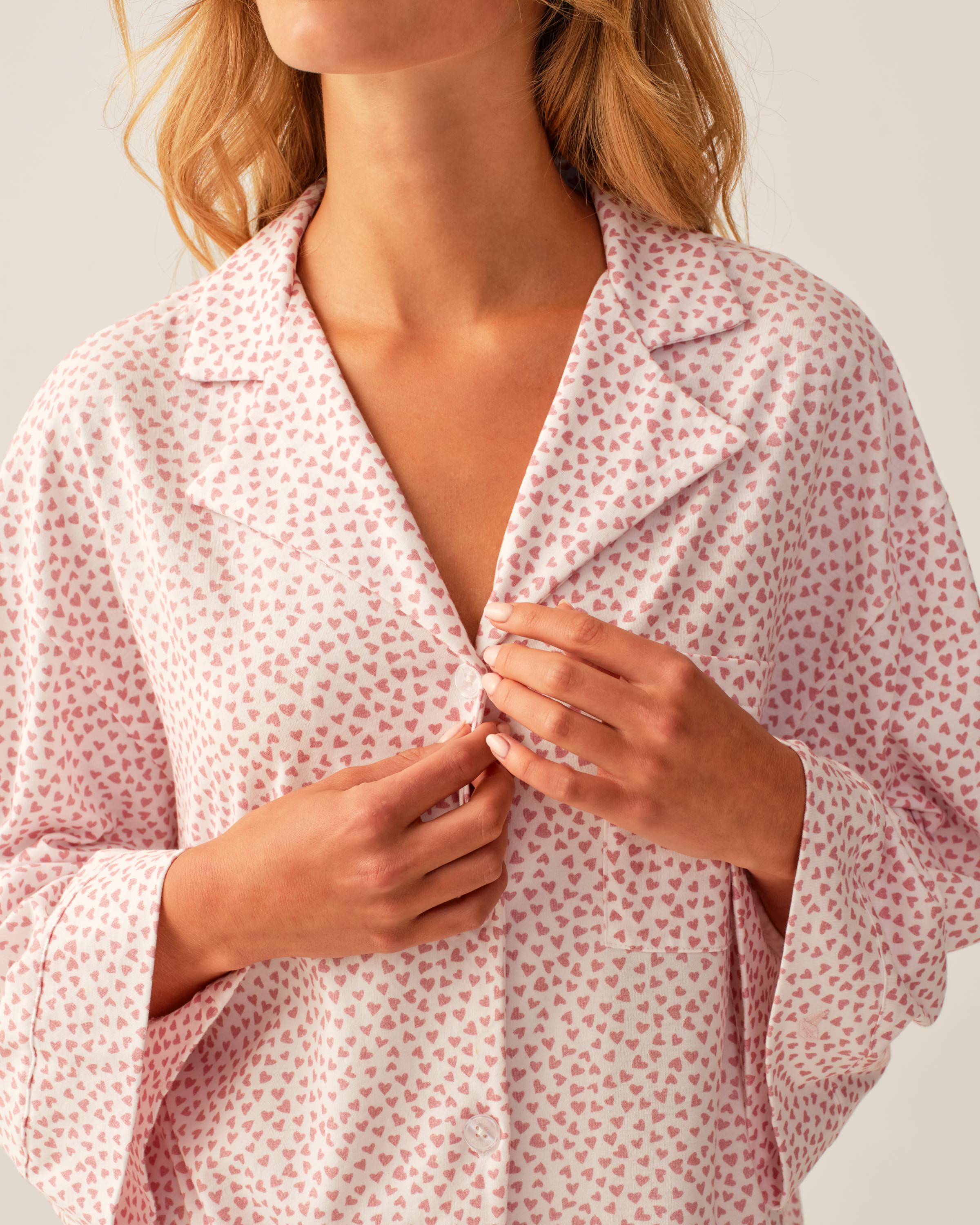 The Olivia Wide Leg Pima Pajama Set in Sweethearts