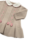 Beige Knitted Dress with Bow Accents