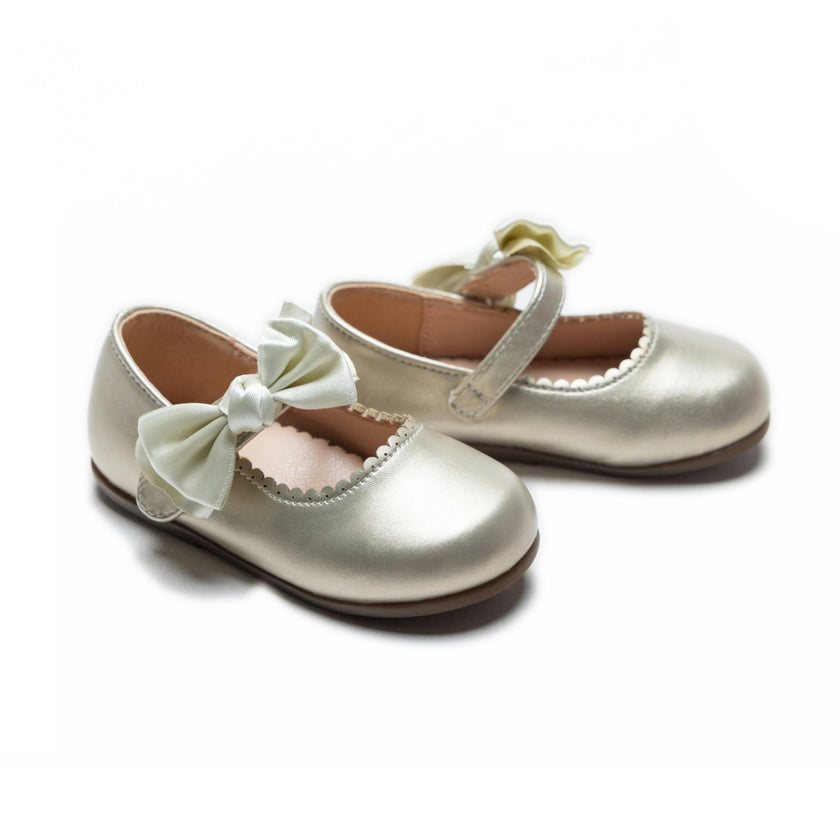 Gold Satin Elodie Bow Flats