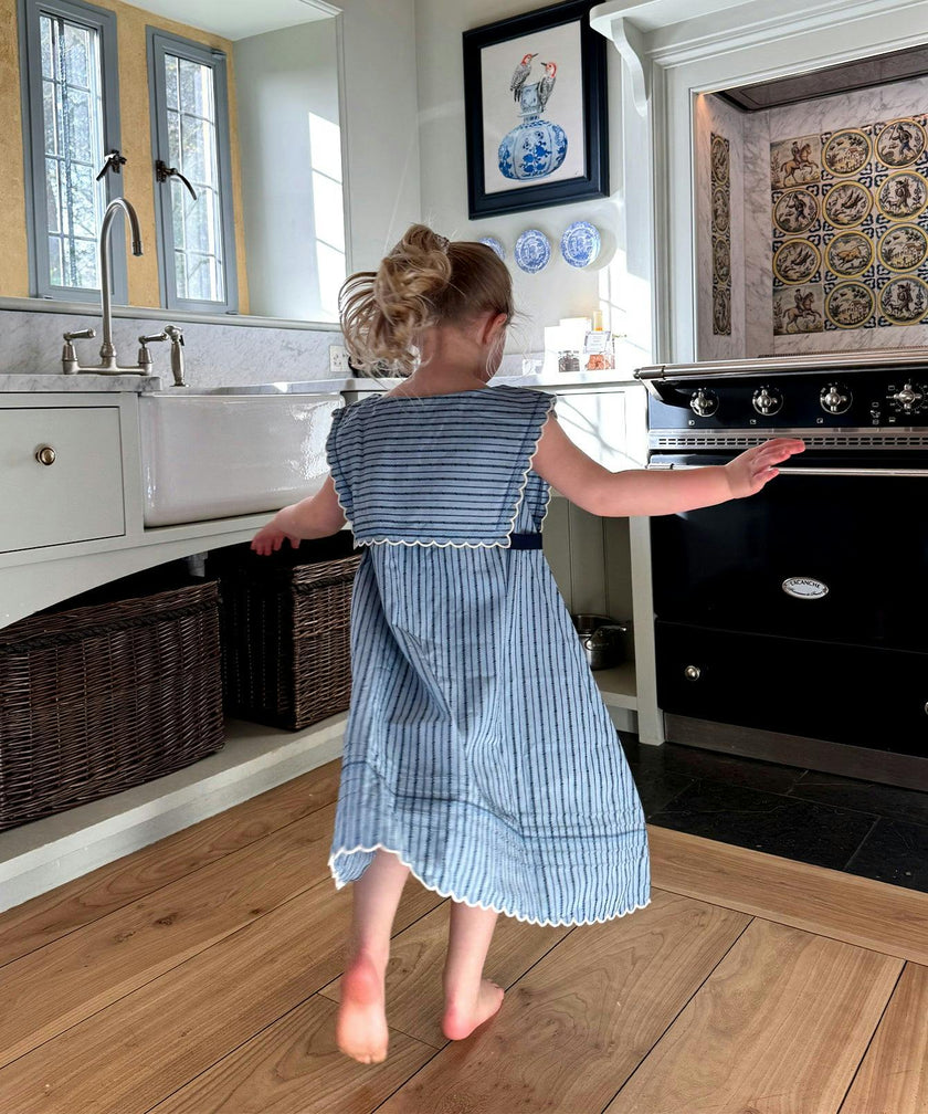 Clairette Dress, Navy Ladder Stripe