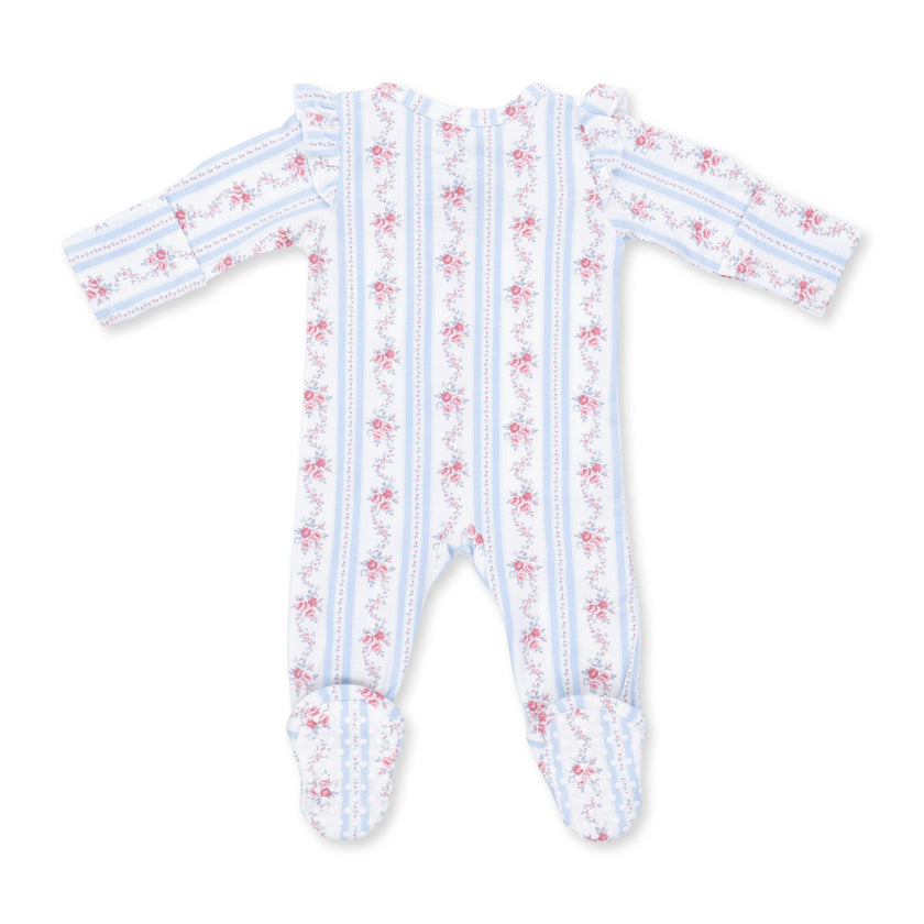 Anna Floral Stripe - 2 Way Ruffle Sleeve Zipper Footie