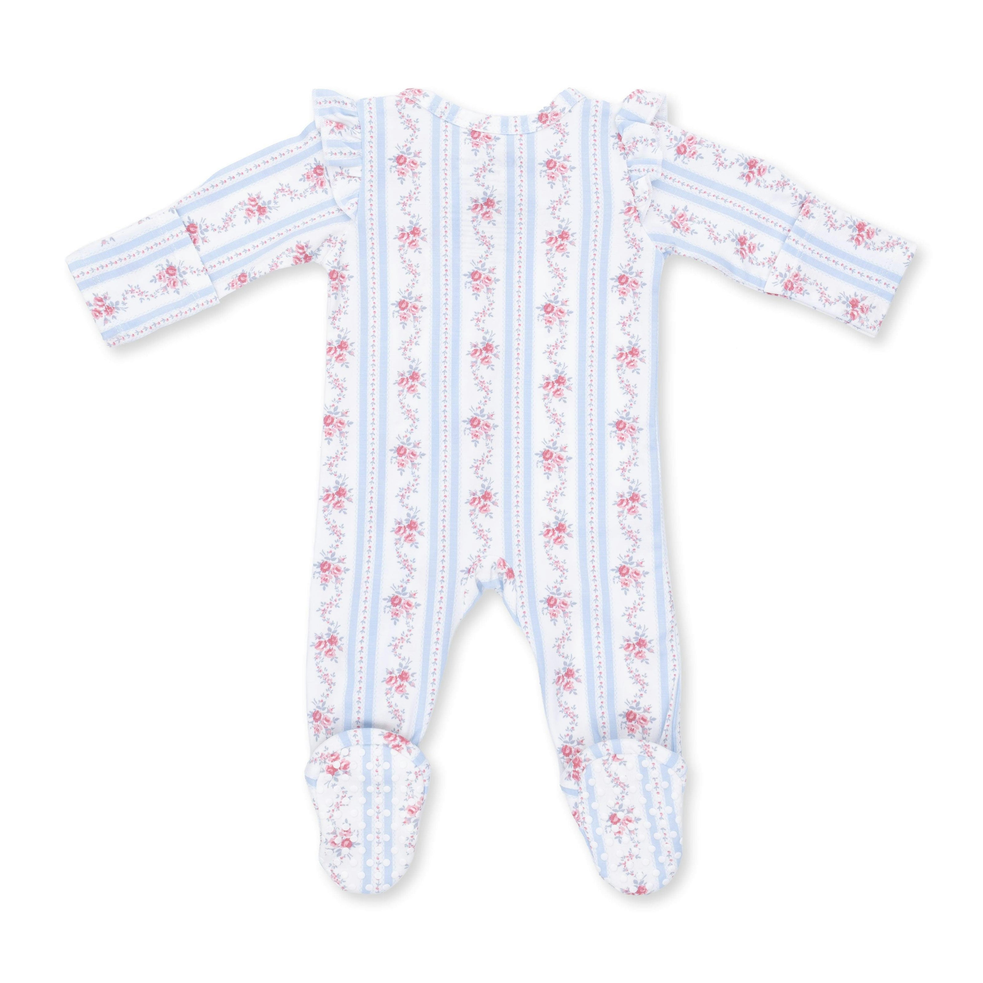Anna Floral Stripe - 2 Way Ruffle Sleeve Zipper Footie