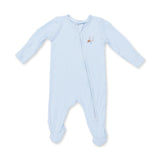 Football Blue Micro Stripe - 2 Way Zipper Footie