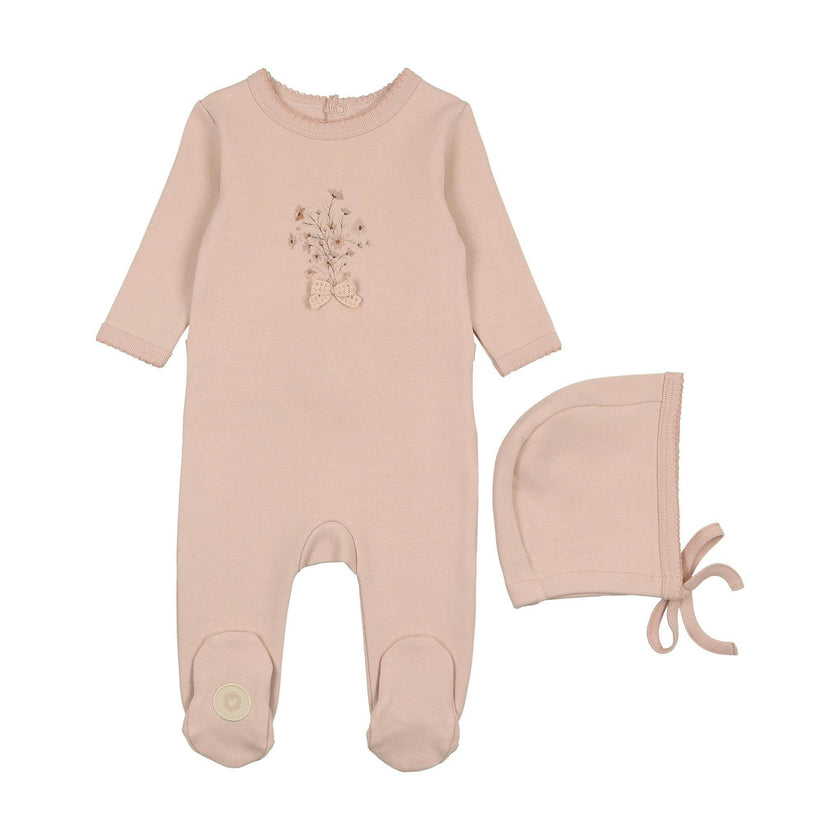 Nature's Florals Footie & Hat Set Ivory & Rose