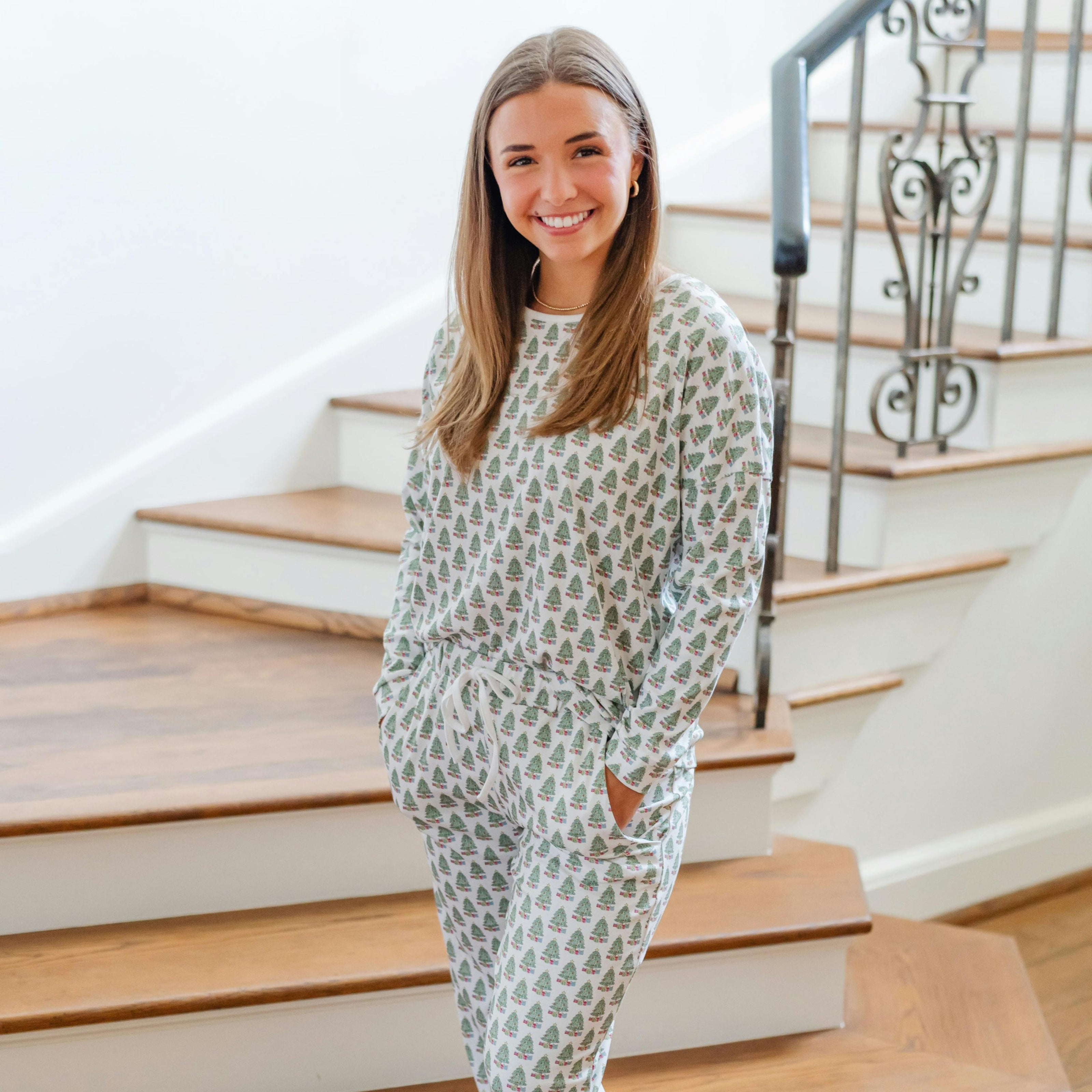 Audrey Women's Longsleeve Top Pant Set - Under the Christmas Tree