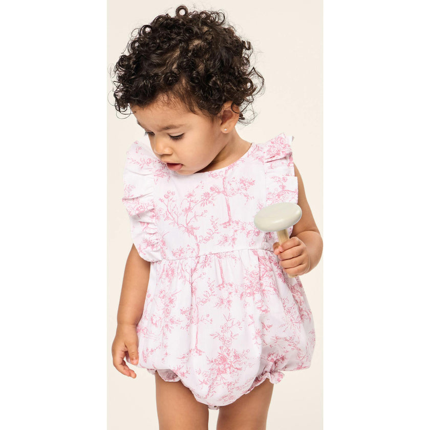 Baby's Twill Ruffled Romper in Pink Timeless Toile