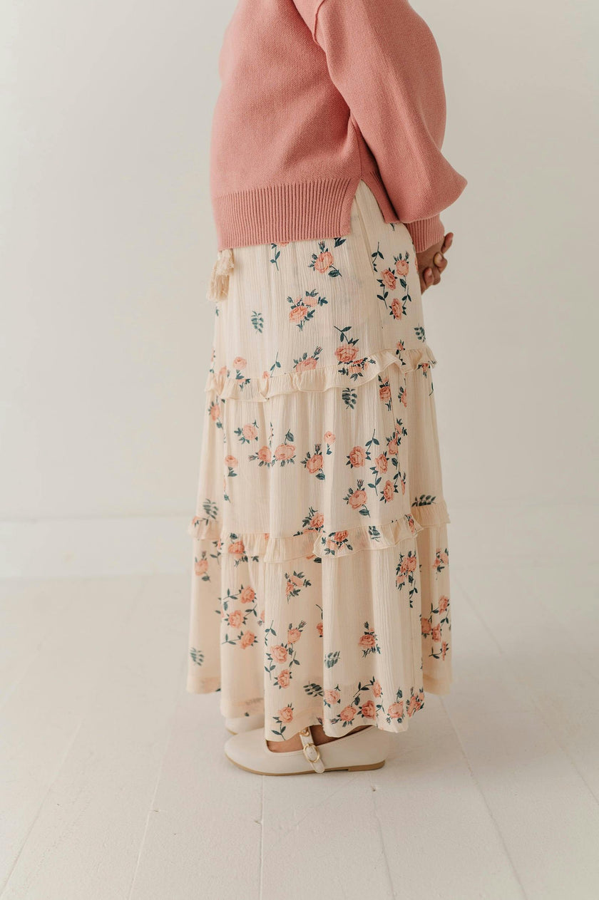 Girls Tiered Ruffle Skirt in Legend Mini Rose