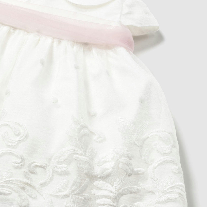 White Baby Dress With Embroidered Skirt