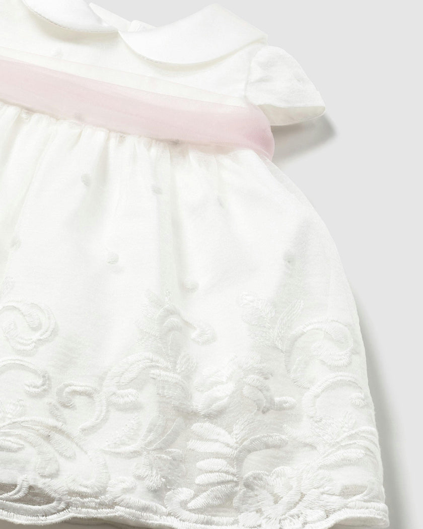 White Baby Dress With Embroidered Skirt