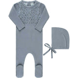 Baby Smocked Ribbed Knit Romper & Bonnet Vintage Blue