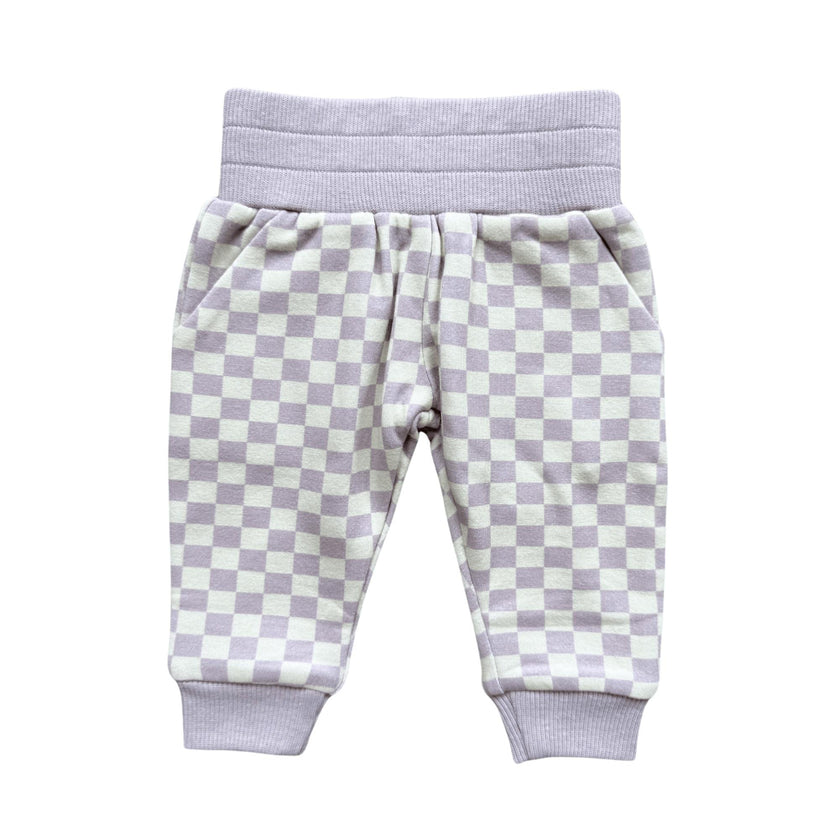 Girls Fleece Sweatpants in Lavender Cloud Checkered
