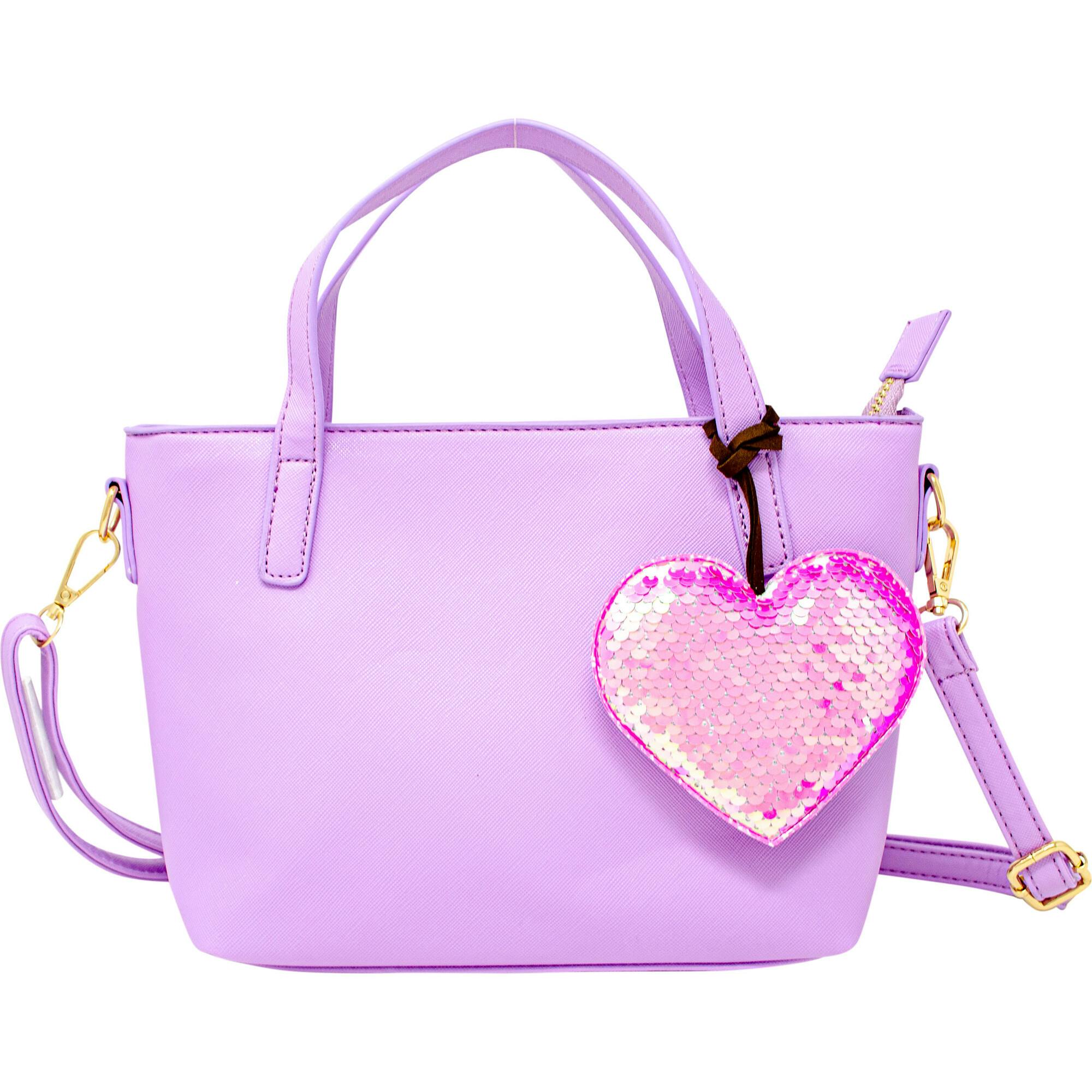 Faux Leather Tote Shoulder Strap Handbag With Sequins Happy Face Charm