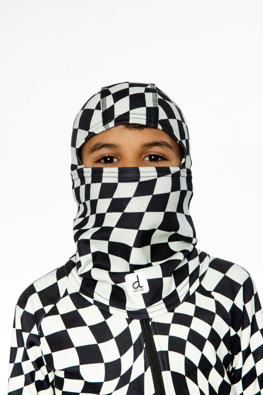 Brushed Jersey Balaclava White Checkered Print
