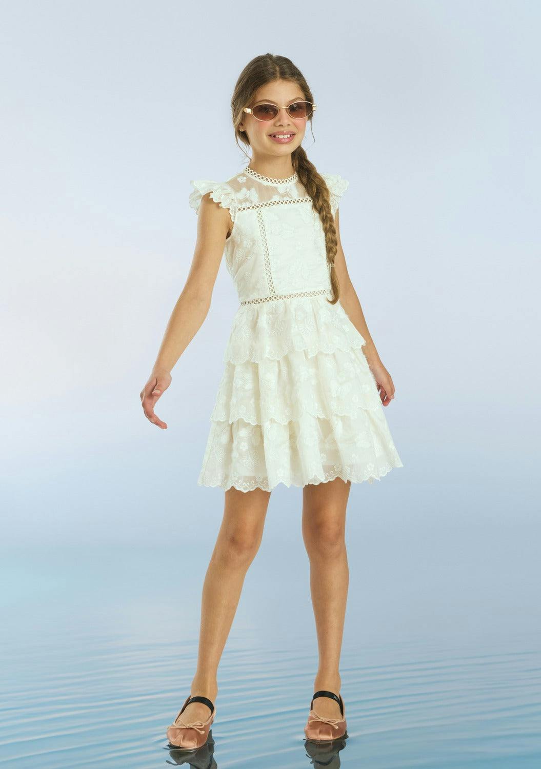 Alisha Frill Embroidery Mini Dress