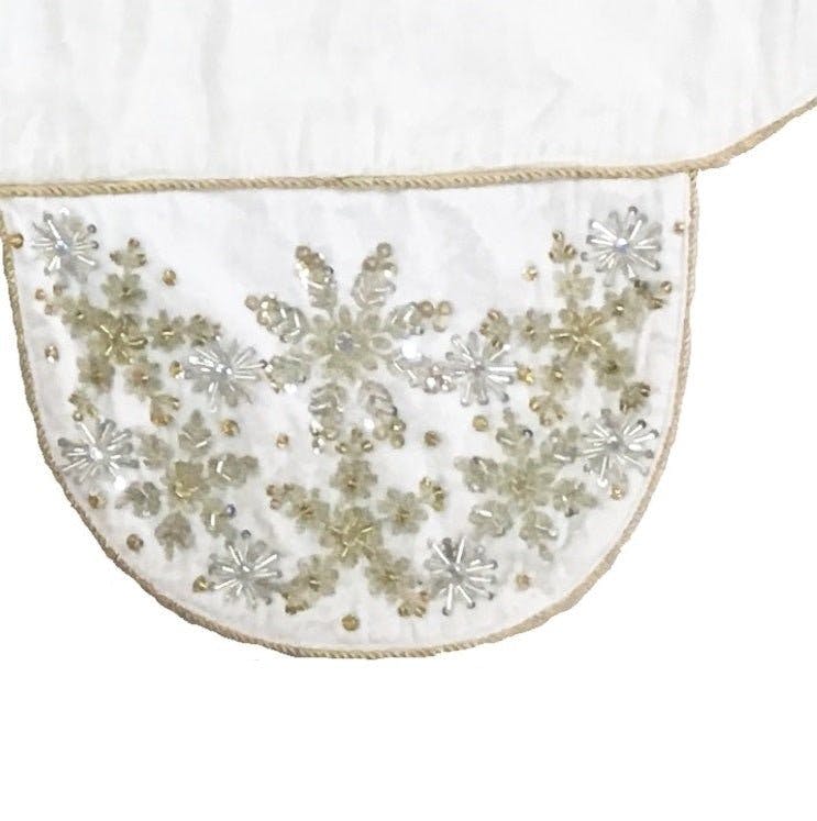 Ivory Velvet Mantel Scarf Hand Beading and Crewel Embroidery - 72"