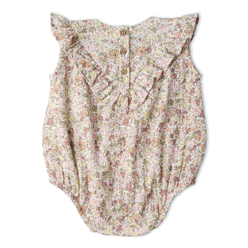 Organic Sleeveless Ruffle Bubble Romper - Pastel Bloom